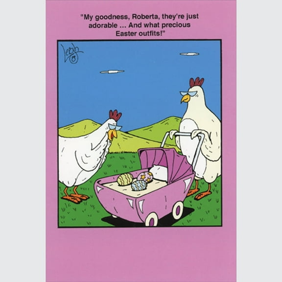 Nobleworks Chicken Pushing Decorated Easter Eggs in Pink Stroller Funny / Humorous Easter Card