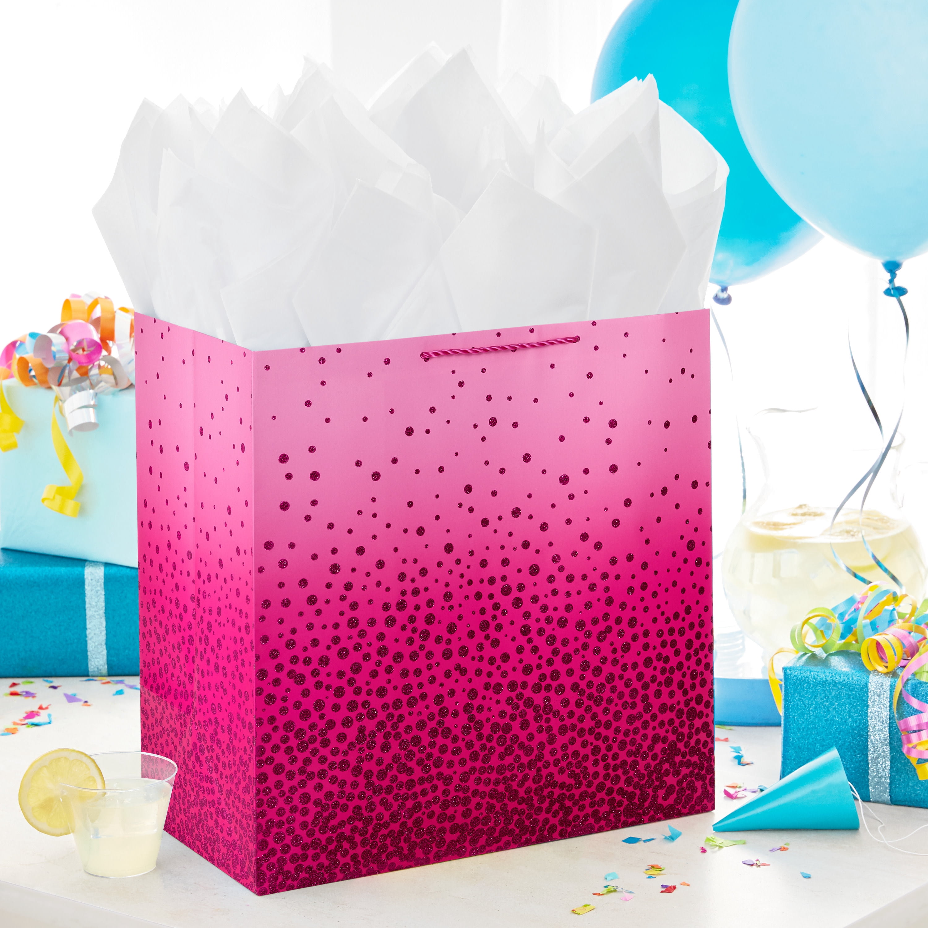 Hallmark Extra-Deep Gift Bag (Pink With Cascading Pink Dots)