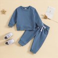 thumbnail image 2 of TOWED22 Toddler Baby Boy Girl Fall Winter Outfit Checkered Patchwork Long Sleeve Sweatshirt Pullover Tops Jogger Pants 2Pcs Clothes Set Size:6-12 M,Color:Blue, 2 of 6