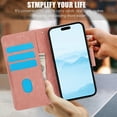 thumbnail image 3 of Designed for iPhone 15 Case Wallet, Elegant Women Flip Folio Cover with Flower Embossed PU Leather Stand Credit Card Holders Slots Wrist Strap Phone Case for iPhone 15, Pink, 3 of 7