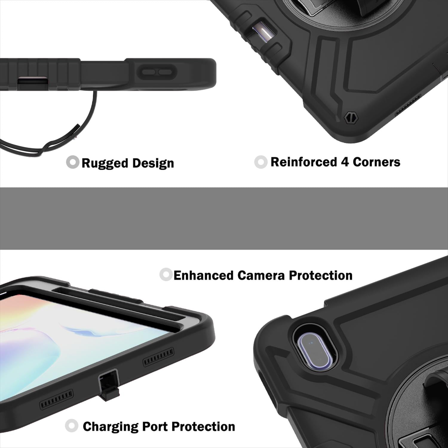 Case for iPad 11th Generation 2025 11-inch/10th Generation 2022 10.9-inch, Heavy Duty Military Grade Shockproof Rugged Protective Cover with Built-in Stand/Pencil Holder Shoulder Strap, Black