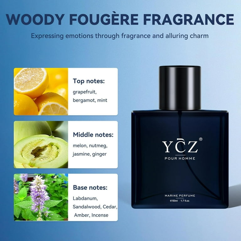 Ycz Charm Unfolds Marine Perfume for Men, 1.7 oz. Long Lasting Eau De Parfum Cologne For Men, Oriental Woody Fragrance - Ideal Special Occasions, Making it the Ideal gentlemen’s Gift