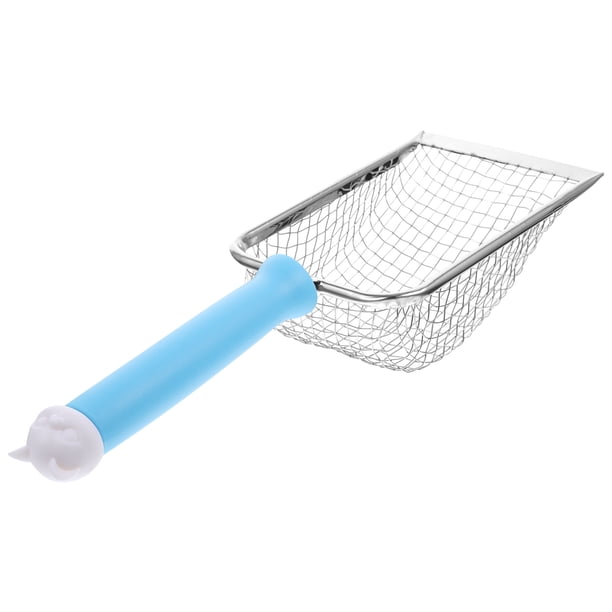 KAKOWELY Pala para arena de gatos doméstica, limpiador de esquinas para caja de arena de gatos, pala de acero inoxidable con mango