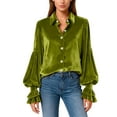 thumbnail image 2 of Ready for Back to School GaThRRgYP Dressy Blouses for Women Fall,Women's Gothic Style Lapel Gold Velvet Shirt Long Sleeve Loose Button Tunic Summer Blouse Mint Green M, 2 of 7