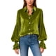 thumbnail image 3 of RKSTN Velvet Long Sleeve Shirts for Women Oversized Lapel Button Down Gold Velour T Shirts Top Womens Casual Solid Turndown Collar Button Up Loose Comfy Ruffle Cuff Tee Blouses Fall Spring Clothes, 3 of 8