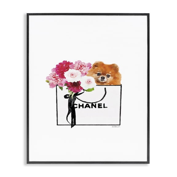 Stupell Industries Art Deco Fashion Designer Flower And Pet Dog Purse Watercolor Black Framed Giclee Art, 11 x 14, by Amanda Greenwood