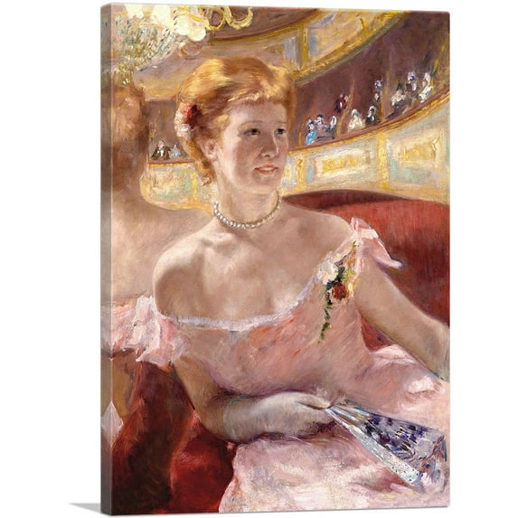 ARTCANVAS Woman With a Pearl Necklace In a Loge 1879 Canvas Art Print by Mary Cassatt - Size: 12" x 8" (0.75" Deep)