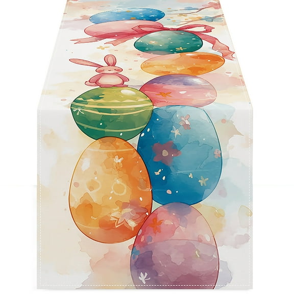 Watercolor Style Table Cloths, Easter Egg Pastel Spring Kitchen Dining Table Decoration for Home Patio Party Decor, 13x72 Inch