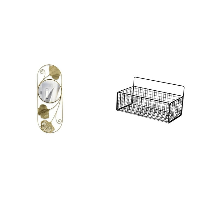 Espejo de pared,Espejo decorativo nórdico para colgar en la pared,Cesta de almacenamiento,Cesta organizadora de almacenamiento de cocina colgante de alambre,Organizador de pared para baño con