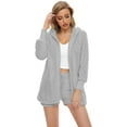 thumbnail image 5 of Scacto Women Fuzzy 3 Piece Outfit Pajamas, Sherpa Hooded Cardigan Outwear Sleeveless Crop Tops Shorts Nightwear Set, 5 of 5