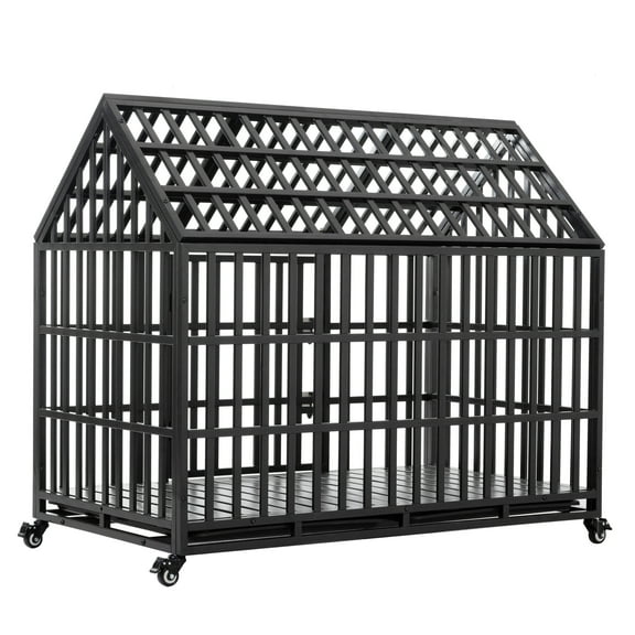 ZephyPaws Heavy Duty Dog Cage Metal Kennel and Crate for Medium and Large Dogs,Pet Playpen with Four Wheels and Tray,52 inch Black