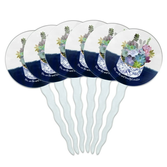 You are the Most Beautiful Creature Unique Succulents Cupcake Picks Toppers Decoration Set of 6