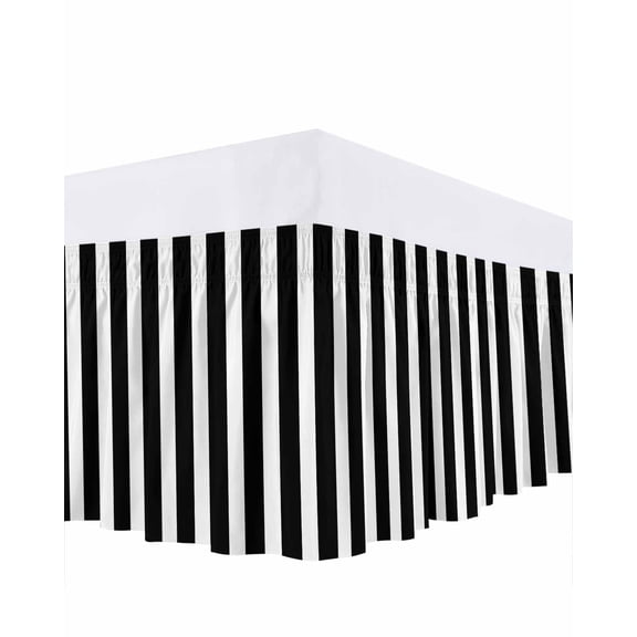 Black Striped Bed Skirt Cal King Size, Modern Farmhouse Black and White Stripes Wrap Around Bed Skirting with Adjustable Elastic Strap, Dust Ruffled Pleated Bedskirts 18 Inch Drop for Bedroom Beds