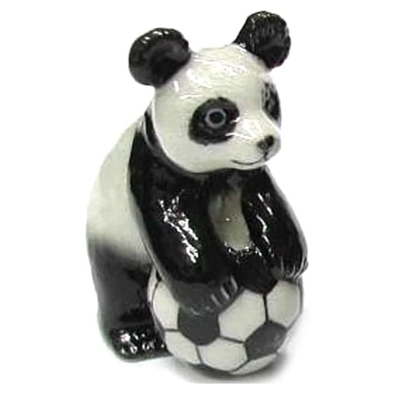 Northern Rose Panda with Soccer Ball Standing Hand-painted - Home Decor Animal Decorative Figurine Birthday Gift - Miniature Porcelain Figurine