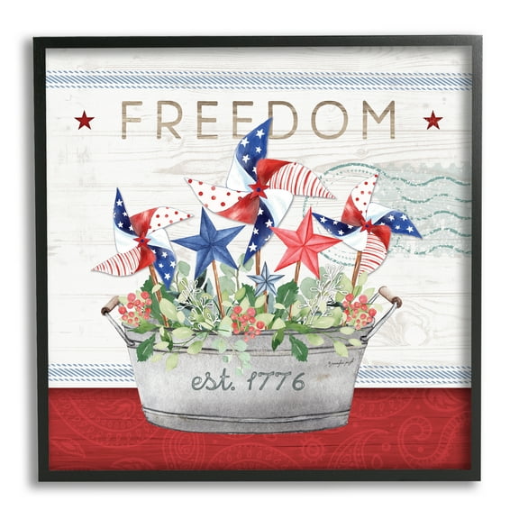 Stupell Freedom Americana Floral Pinwheels Holiday Painting Black Framed Art Print Wall Art