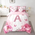 thumbnail image 2 of Homewish Letter A Monogrammed 7-Piece Bedding Comforter Set,Pink Flower Butterfly King Bedding Sets,Chic Glitter Print Bed Sheets For Girls,Microfiber Room Decorative Reversible, 2 of 8