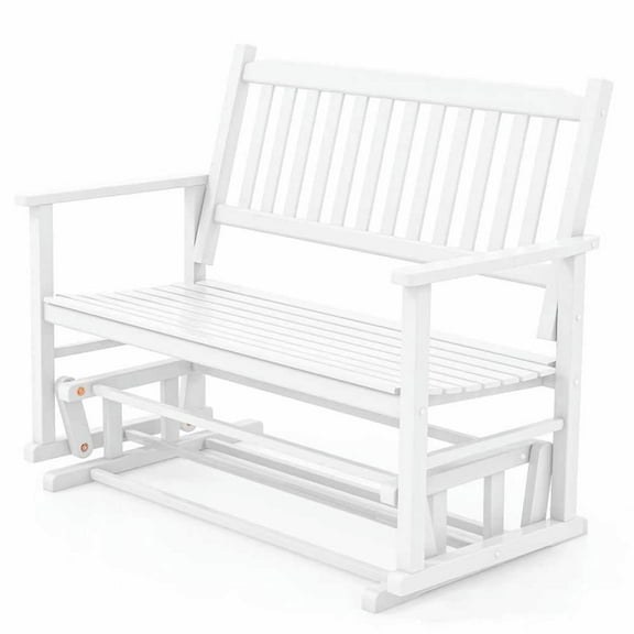 Demifill 2 Seats Outdoor Glider Bench with Armrests and Slatted Seat, Ergonomic Design Glider Bench, White