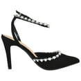 thumbnail image 3 of Top MODA Shoes Women Stiletto High Heels Pointed-Toe Ankle Strap Bling Rhinestone PARSON-3 Black Nubcuk Suede 5.5, 3 of 5