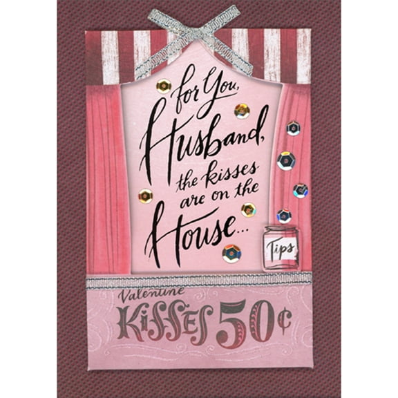 Designer Greetings 3D Tip On Kissing Booth and Silver Bow: Kisses Are On the House Hand Decorated Valentine's Day Card for Husband