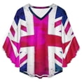 thumbnail image 4 of Pink And Purple Union Jack Flag Women's V-Neck Blouse With 3/4 Ruffled Bell Sleeves Casual Top Ladies Blouses, 4 of 7