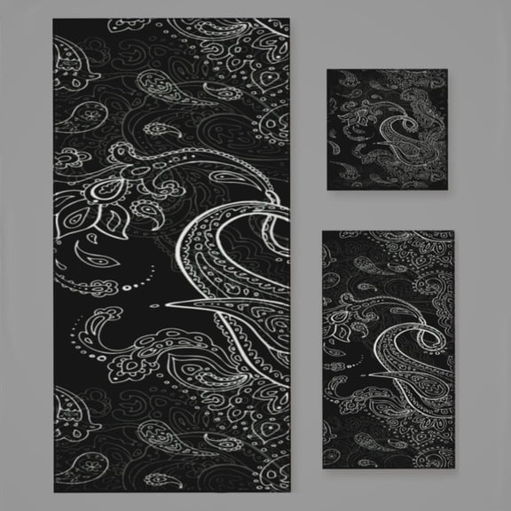 Black Paisley Pattern Bath Towel Sets For Bathroom Hand Towels Fingertip Towels 3 Piece Soft Absorbent For Bathroom Kitchen Hotel Beach