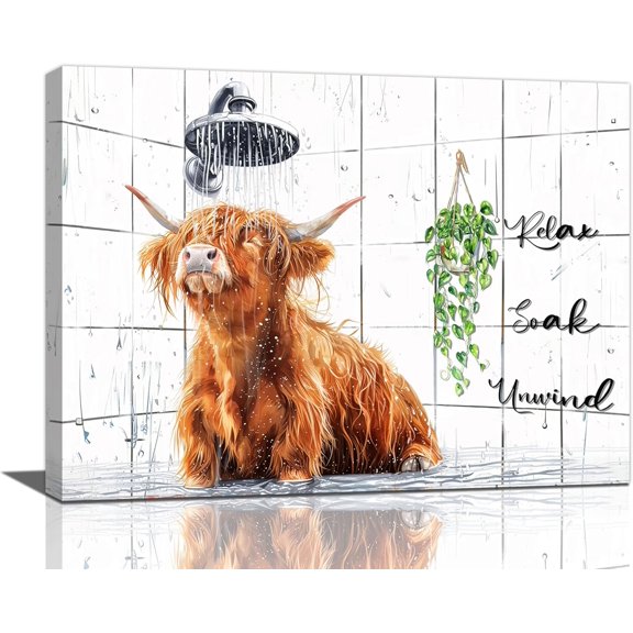 Aaheei Highland Cow Wall Art - Cattle Shower Bathroom Pictures, Farmhouse Cow Decor, Modern Artwork
