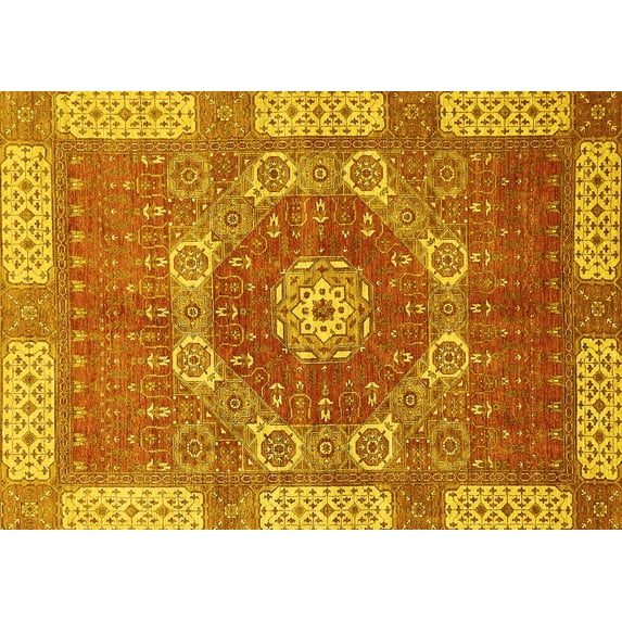 Ahgly Company Indoor Rectangle Abstract Yellow Modern Area Rugs, 2' x 5'