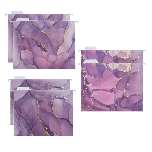 Y YOMA 6 Packages Hanging folders File Cabinet Organizer Letter Size 1/5 Cut Adjustable Labels Decorate Home Office School Classroom, Purple Marble 9.3 "x 12.8"