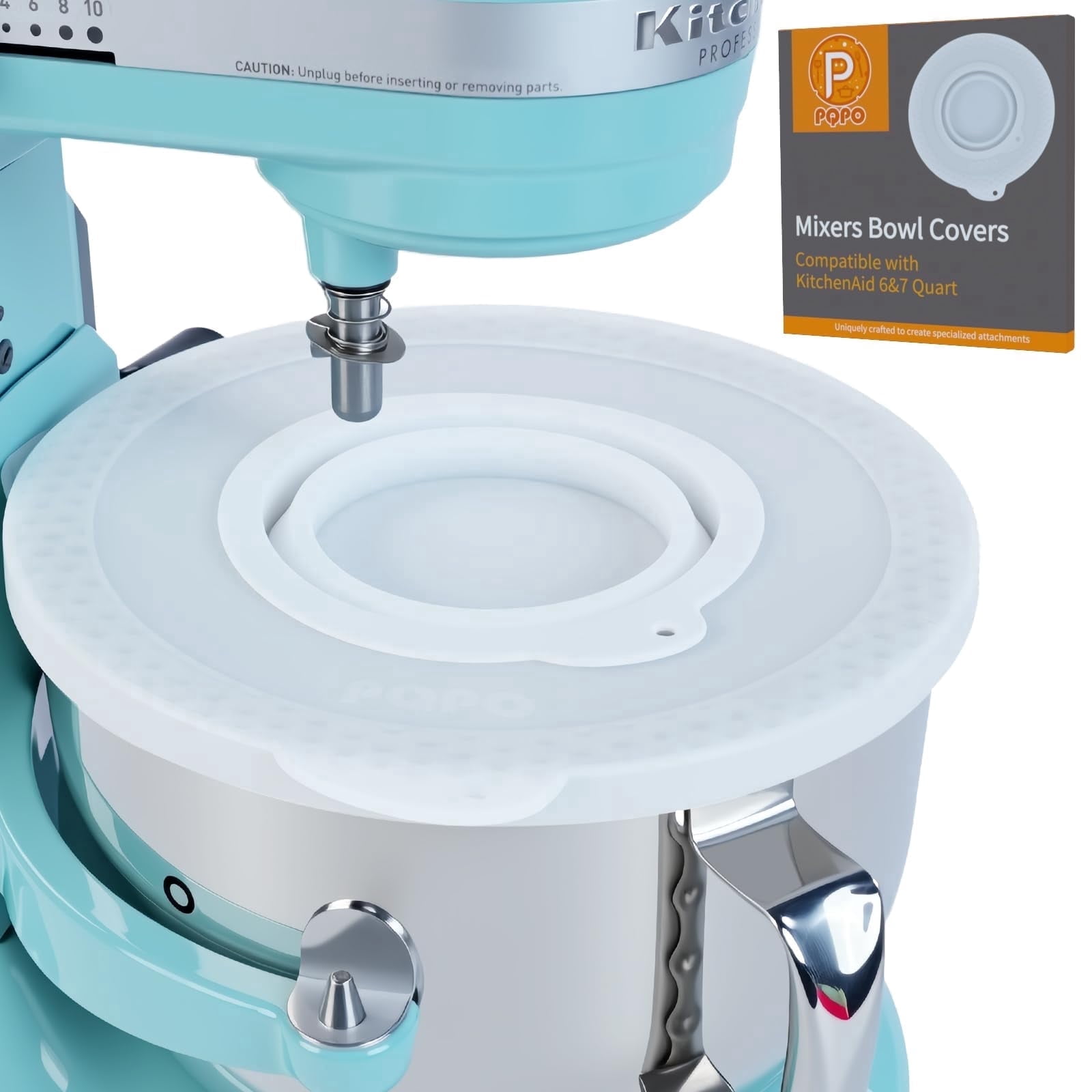 PQPO Silicone Mixer Bowl Cover For KitchenAid 6-7 QT Bowl-Lift Stand Mixers, Airtight Food Grade Lid with Collapsible Small Bowl, Splash Guard, Dustproof