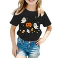 thumbnail image 2 of Little Pumpkin Skeleton Bat Ghost Pumpkin Boys Tops Kids Short Sleeve Shirt Trendy Casual Tee Boys Base Layer Clothes Black Size 6-7T, 2 of 3