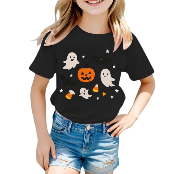 Toddler Kids Girls Boys T Shirts Short Sleeve Halloween Pumpkin Tops Shirt Casual Tee For Base Layer Summer Tops Tees 4-5 Years