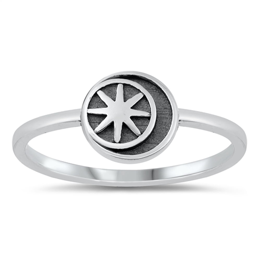 Star Promise Rings Oxidized Moon Star Promise Ring .925 Solid Sterling Silver Band Jewelry ...
