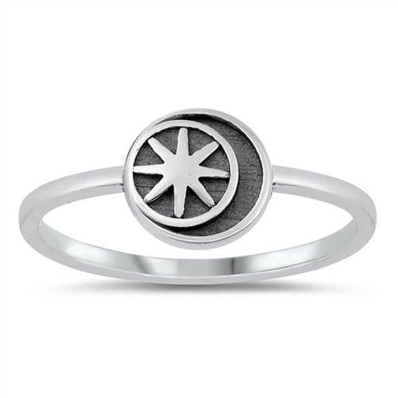 Oxidized Moon Star Promise Ring .925 Solid Sterling Silver Band Jewelry Female Male Unisex Size 8