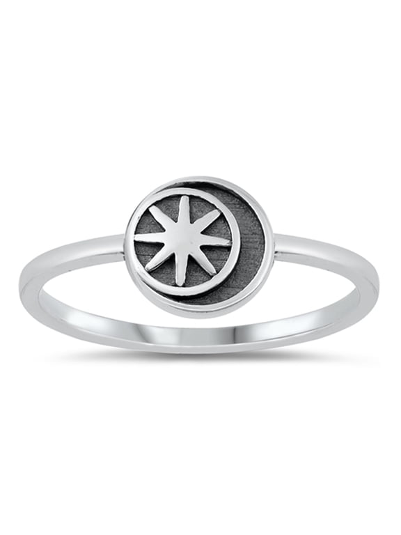 Oxidized Moon Star Promise Ring .925 Solid Sterling Silver Band Jewelry Female Male Unisex Size 10