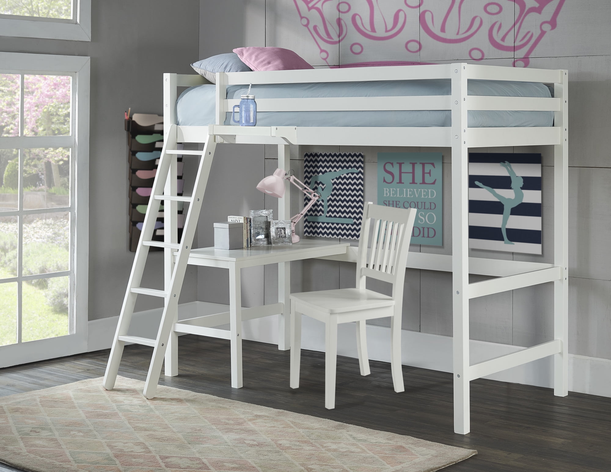 Hillsdale Kids and Teen Caspian Twin Loft Bed with Desk Chair and