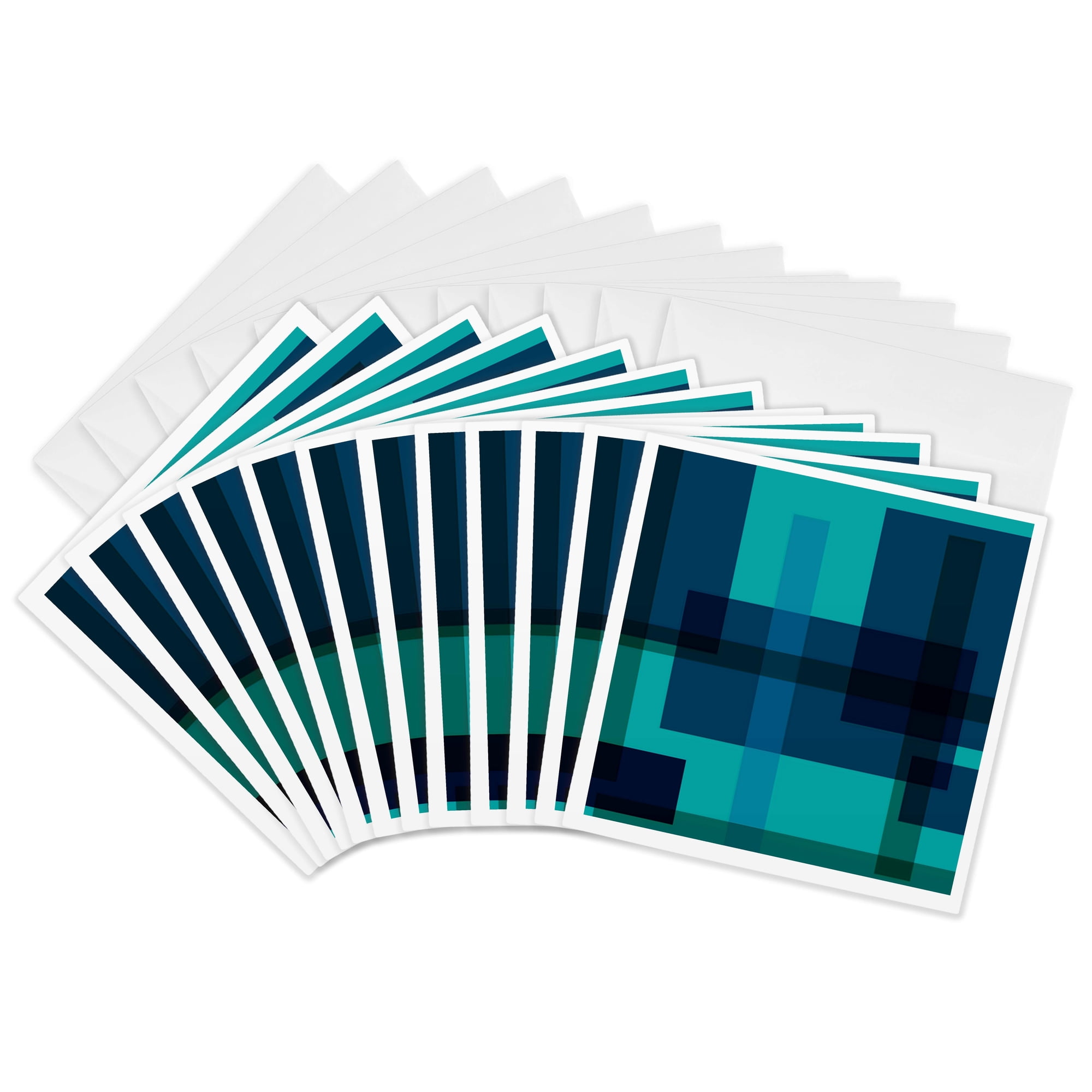 3drose Aqua and Blue Geometric 12 Greeting Cards with Envelopes