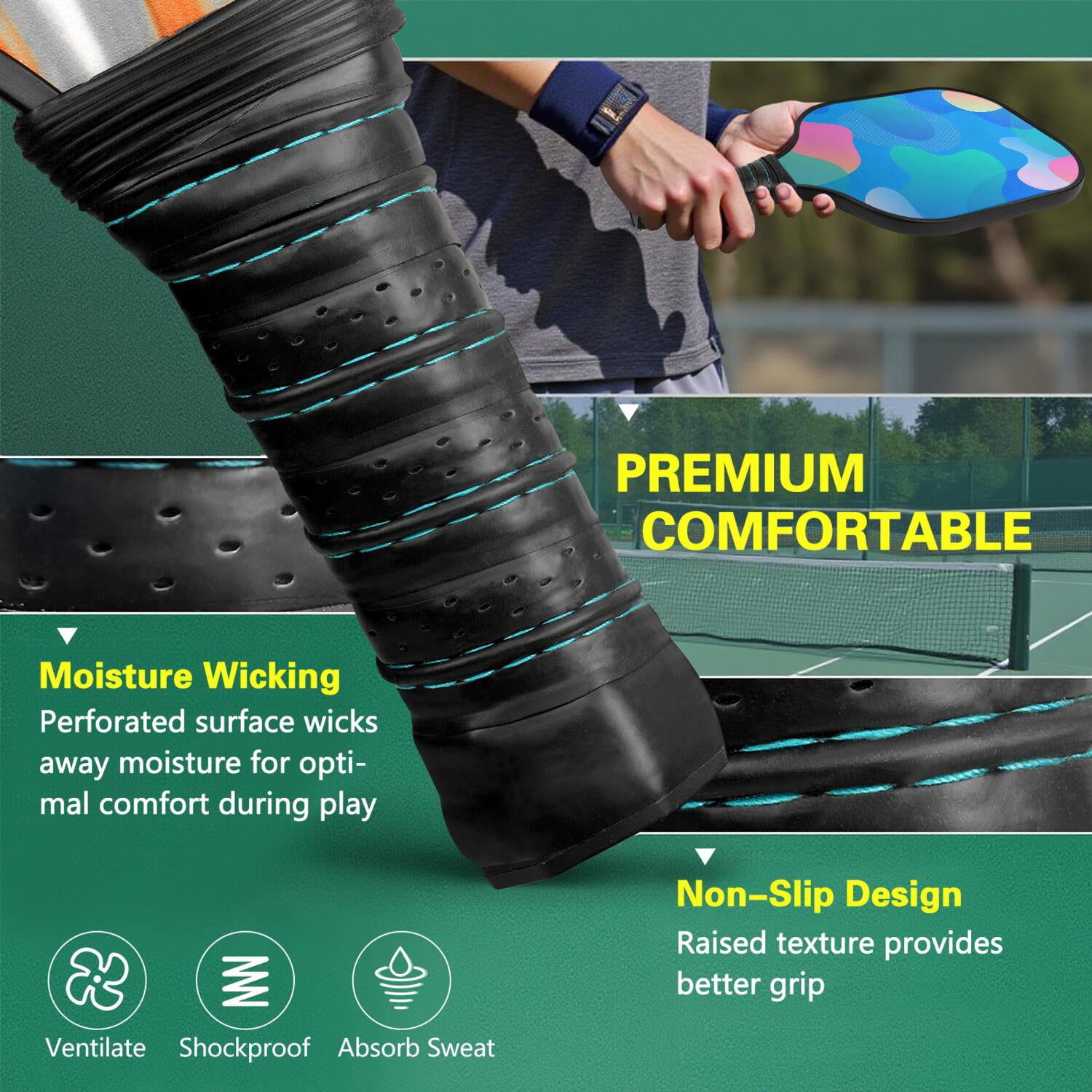 Pickleball Paddles Set Of 2, Fiberglass Surface, Neon Fluid Print, 4 Balls & Bag