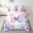 thumbnail image 3 of Manfei Chic Butterfly 7-Piece Twin Bedding Sets,Natural Botanical Leaf Bedding Comforter Set,Gradient Pink Blue Sheet Sets For Girls Kids,Breathable Home Decor Reversible, 3 of 9