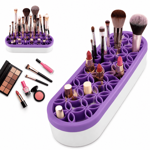 Makeup Beauty Brush Holder Organizer, Lipstick Holder Case Silicone Nail Polish Storage Rack Professional Cosmetic Display Box