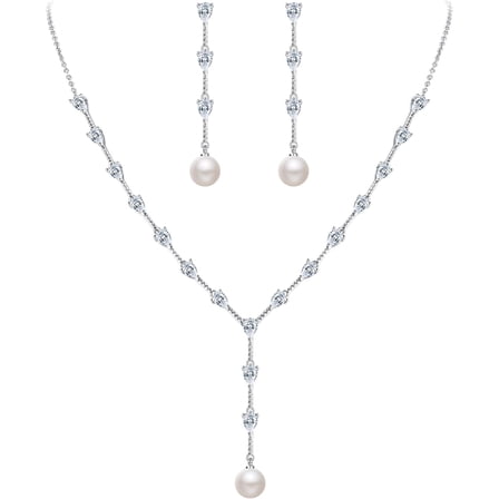 Women's Simulated Pearl Wedding Jewelry Set, Cubic Zirconia Marquise Floral Bridal Necklace Earrings Bracelet Sets[z778]