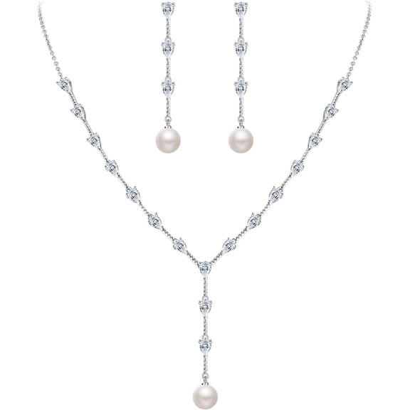 Women's Simulated Pearl Wedding Jewelry Set, Cubic Zirconia Marquise Floral Bridal Necklace Earrings Bracelet Sets[z778]