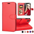 thumbnail image 1 of iPhone Xs Max Wallet Case, 2018 iPhone Xs Max Cover, Njjex [Wrist Strap] Flip Folio [Kickstand ] PU leather wallet case with 3 ID&Credit Card Pockets For iPhone Xs Max 6.5" -Red, 1 of 5