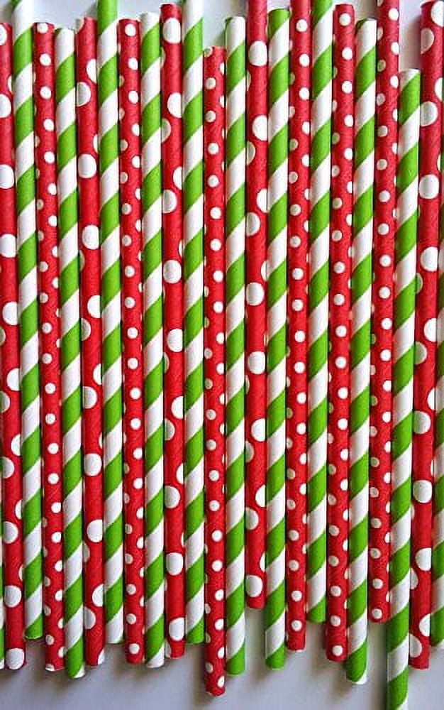 Christmas Foil Straws 25 Pack Red and Green Striped Christmas Straws,  Tinsel Straws, Holiday Party Straws 