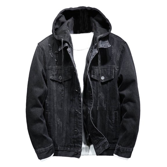 Men Trend Autumn And Winter Wear With Velvet And Thick Hooded Casual All Work Function Denim Coat