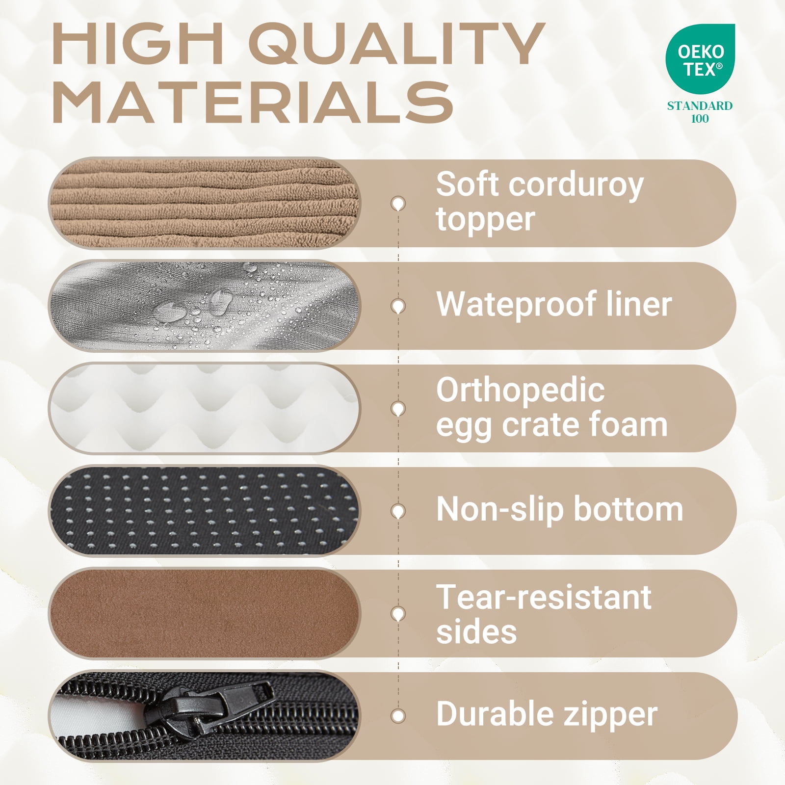 Ophanie Coffee Orthopedic Dog Bed for Large and Medium Dogs with Non-Slip Bottom, Waterproof and Machine Washable Removable Pet Bed Cover,Size(35"x22"x3.5")