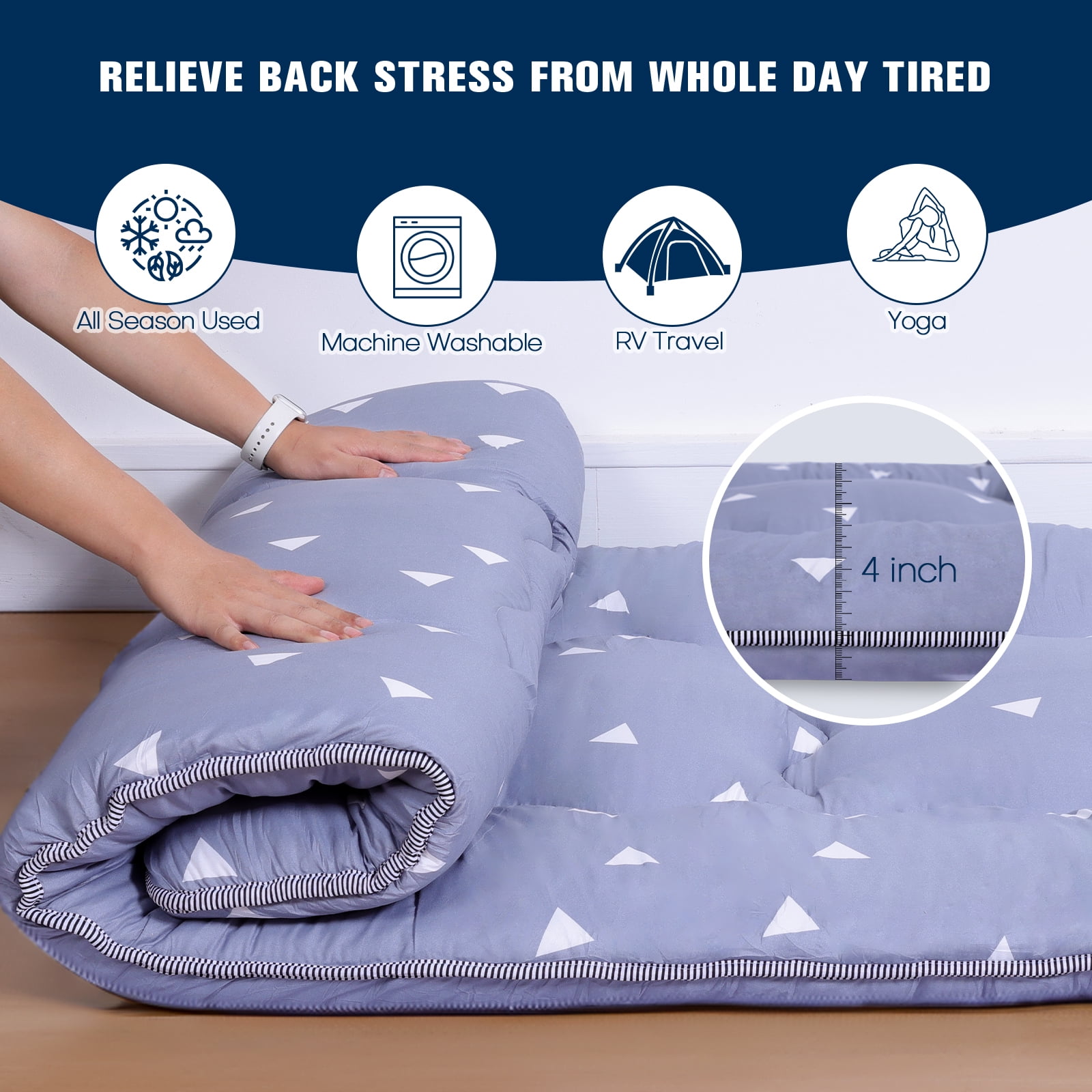 Lovote 4" Thick Floor Mattress - Japanese Futon Tatami Pad, Roll-Up Sleeping Mat for Guest/Bedroom
