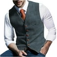 thumbnail image 2 of Mens Suit Vest Lapel V Neck Waistcoat Business Formal Sleeveless Jacket Gray XXXL, 2 of 6