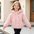 thumbnail image 4 of LUGOGNE Toddler Jacket Girls Sherpa Fleece Hooded​ Zip Up Sherpa Coat Textured Knit Ribbed Cuffs and Hem Jackets with Pockets Daily Home Gentle Comfy Outerwear, 4 of 9