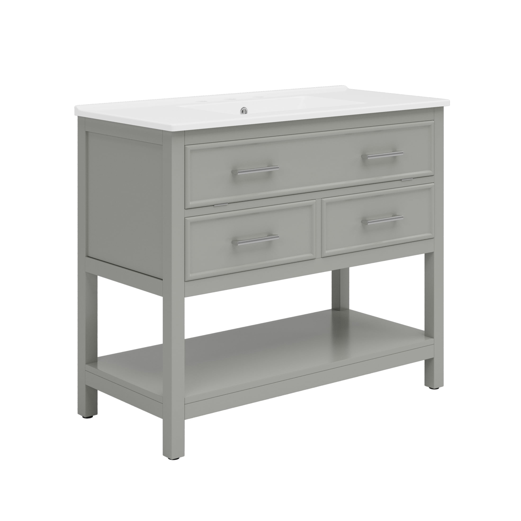 Christopher Knight Home 36" Bathroom Vanity with Sink, Bottom Open Shelf, Tip-Out Tray Drawers, Gray