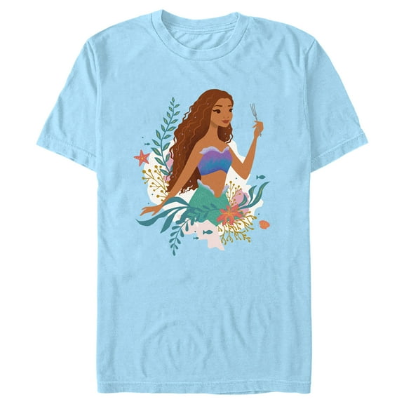 Men's The Little Mermaid Ariel Dinglehopper Portrait  Graphic Tee Light Blue 2X Large
